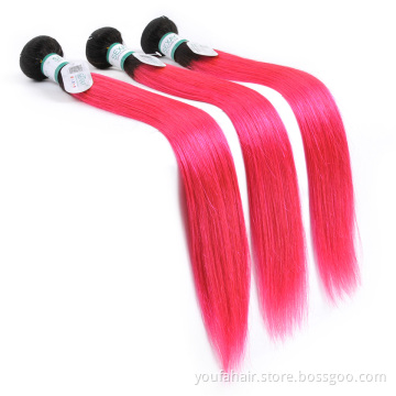 Factory Price Unprocessed Peruvian Virgin Human Hair Ombre Color 1b/Pink Straight Bundles Hair Extension with Front and Closure